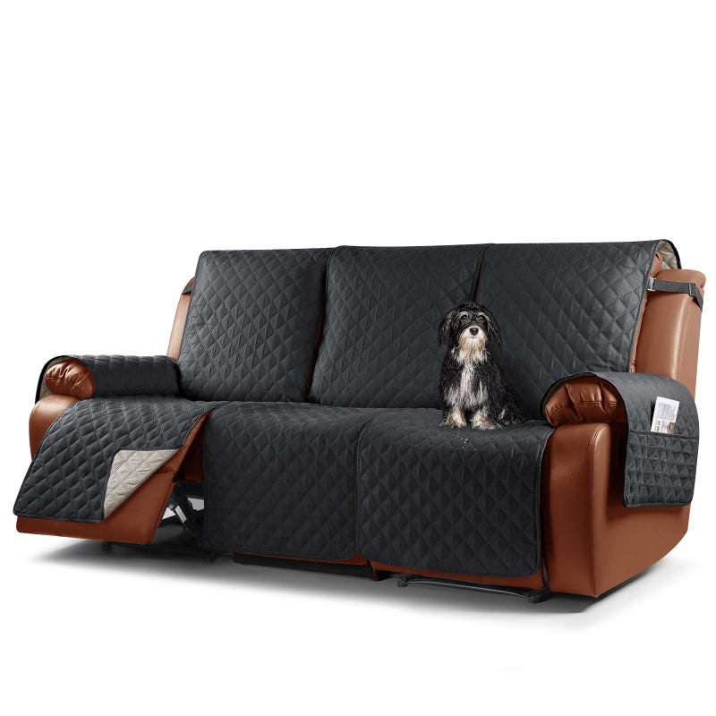 TAOCOCO Recliner Couch Covers3 Seater Recliner CoversWaterproof Recliner CoversNon Slip Recliner Sofa CoversReclining Chair Covers for PetsRecliner Protector with PocketsBlack