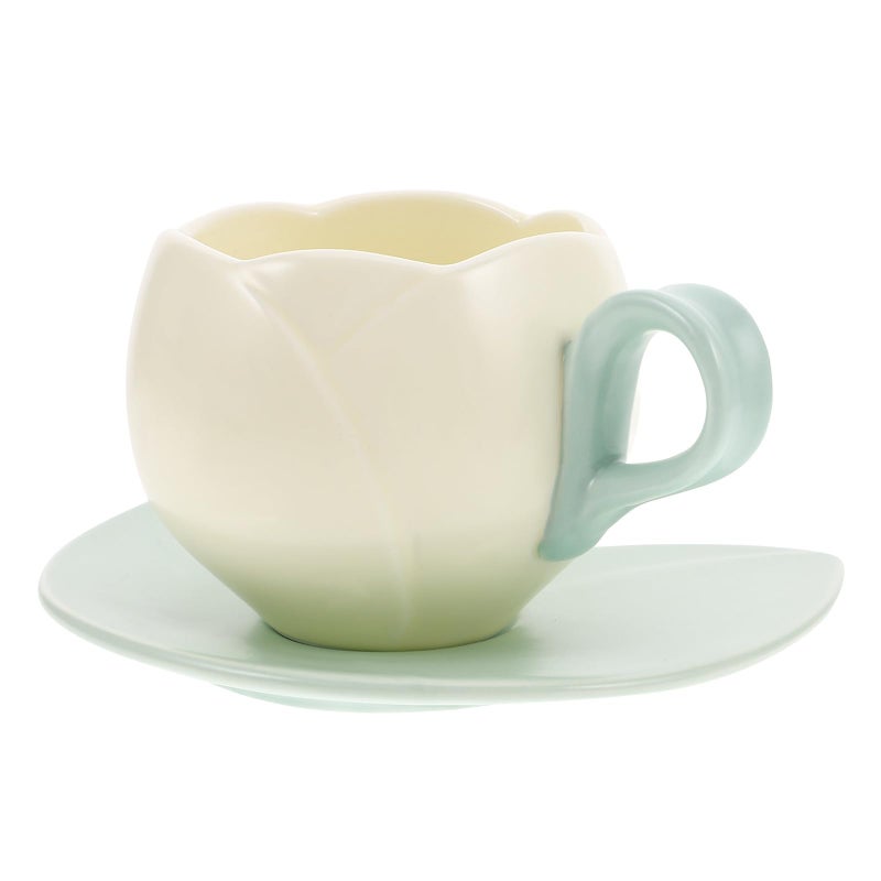 Vintage Yellow Tulip Ceramic Mug and Saucer Set Floral Design Coffee Tea Cup - Image 2