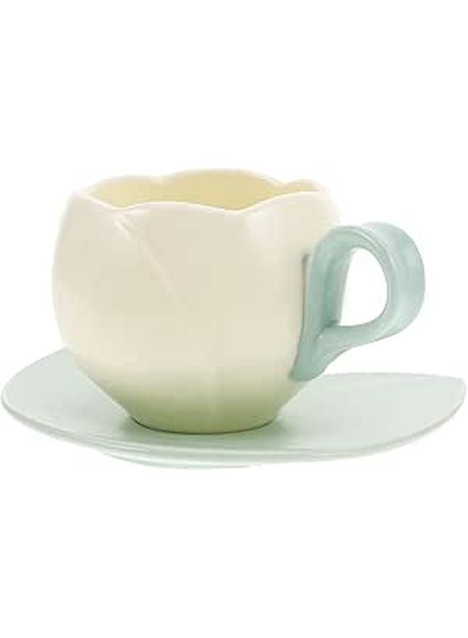 Vintage Yellow Tulip Ceramic Mug and Saucer Set Floral Design Coffee Tea Cup - Image 1