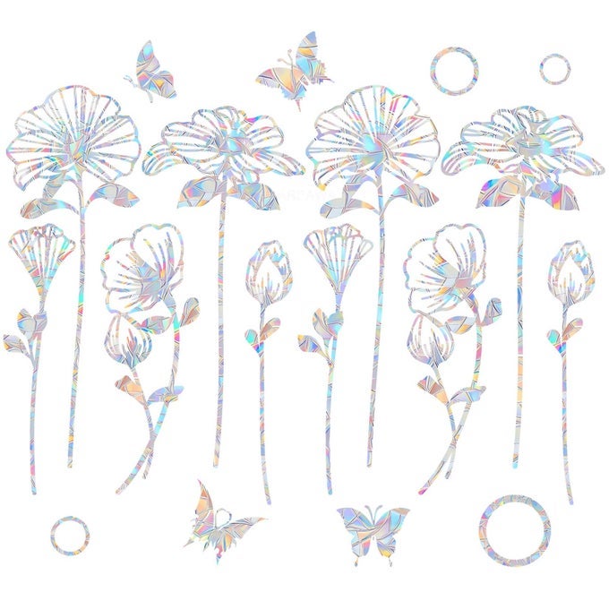10 FLOWER WINDOW DECALS ANTICOLLISION STICKERS TO SAVE BIRDS REUSABLE VINYL RAINBOW STICKERS