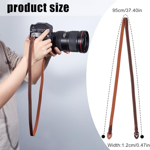 NICENEEDED Camera Shoulder Neck Strap, Brown Leather Camera Straps, Adjustable Length Vintage Neck Shoulder Slim Camera Strap Suitable for Mirrorless Compact Cameras - Image 2