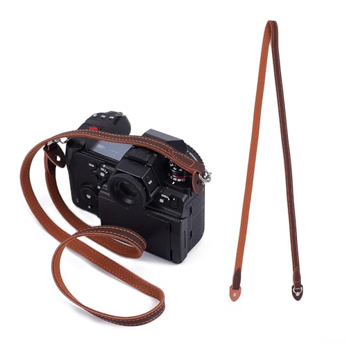 NICENEEDED Camera Shoulder Neck Strap, Brown Leather Camera Straps, Adjustable Length Vintage Neck Shoulder Slim Camera Strap Suitable for Mirrorless Compact Cameras - Image 1