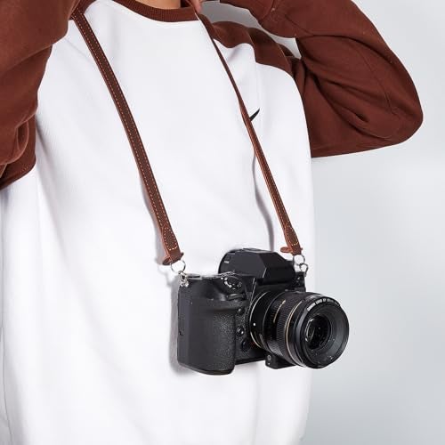 NICENEEDED Camera Shoulder Neck Strap, Brown Leather Camera Straps, Adjustable Length Vintage Neck Shoulder Slim Camera Strap Suitable for Mirrorless Compact Cameras - Image 3