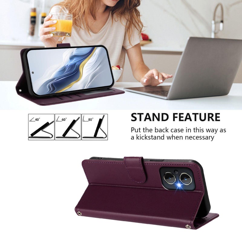 erorex For OPPO Reno8 4G / Reno7 4G Global Embossed  Cat Leather Phone Case with Hand Strap(Dark Purple) - Image 3