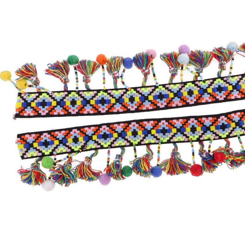FRECI 1 Yard Pompom Beads Fringe Trim Ribbon Sewing DIY Sewing Fabric Craft Handmade Decorative Jewelry - Multicolor, 60mm - Image 4