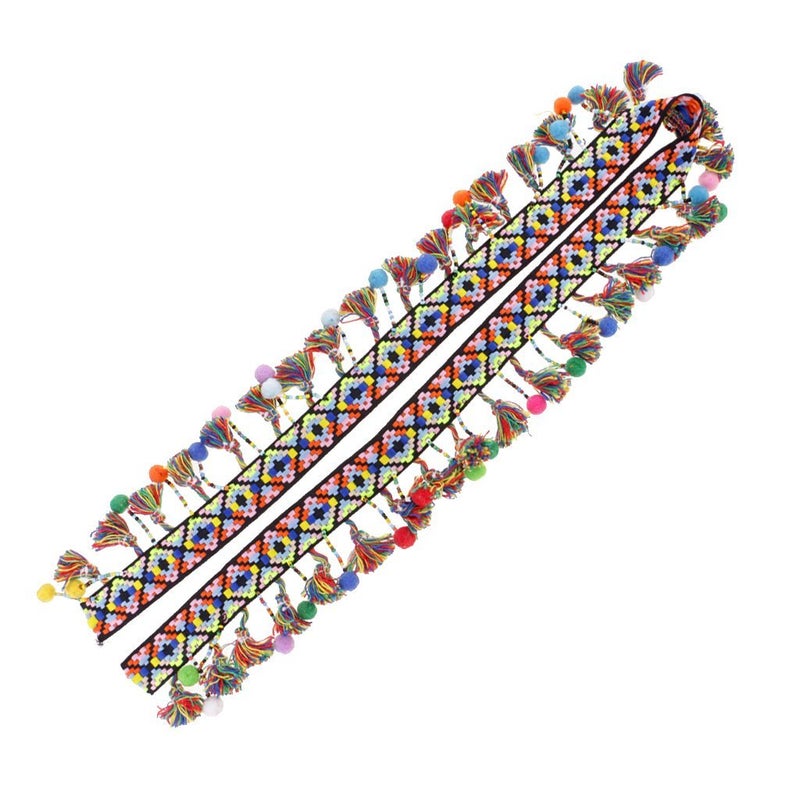 FRECI 1 Yard Pompom Beads Fringe Trim Ribbon Sewing DIY Sewing Fabric Craft Handmade Decorative Jewelry - Multicolor, 60mm - Image 5