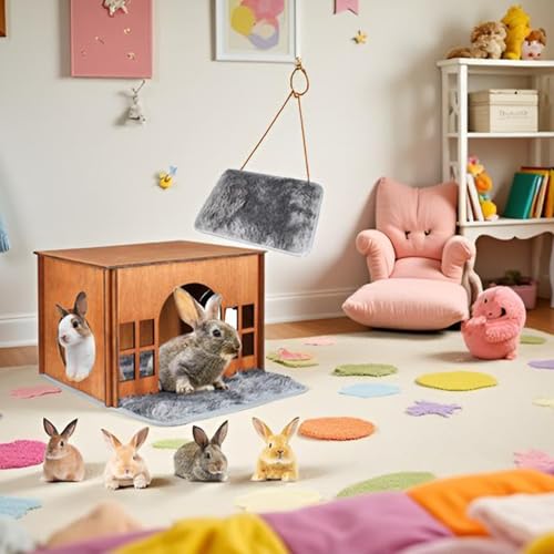 WHEARTED Large Rabbit Hideouts, Wooden Bunny House Rabbit Houses and Hideouts Habitat Castle for Indoor Bunnies, Guinea Pigs, Hamsters, Chinchillas - Image 4