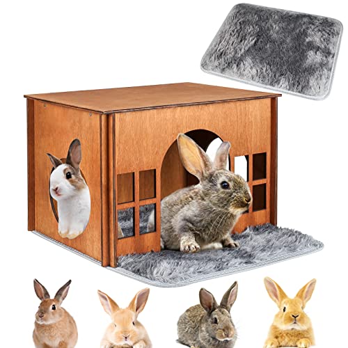 WHEARTED Large Rabbit Hideouts, Wooden Bunny House Rabbit Houses and Hideouts Habitat Castle for Indoor Bunnies, Guinea Pigs, Hamsters, Chinchillas - Image 1