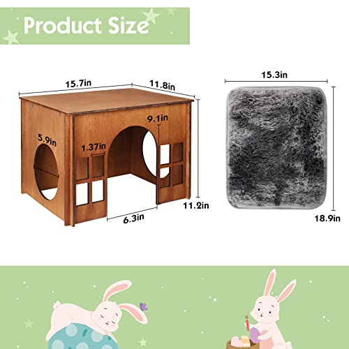 WHEARTED Large Rabbit Hideouts, Wooden Bunny House Rabbit Houses and Hideouts Habitat Castle for Indoor Bunnies, Guinea Pigs, Hamsters, Chinchillas - Image 5