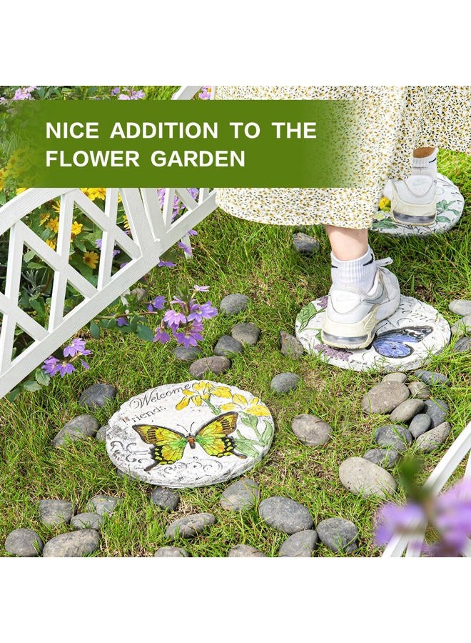 Sungmor Garden Stepping Stone -Memorial Plaques for Outdoor -Colorful Butterfly & Flower Pattern & 3PCS - Round Stepping Stones for Garden Walkway - Decorative Welcome Stones for Flower Bed, Lawn - Image 3