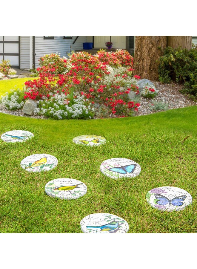 Sungmor Garden Stepping Stone -Memorial Plaques for Outdoor -Colorful Butterfly & Flower Pattern & 3PCS - Round Stepping Stones for Garden Walkway - Decorative Welcome Stones for Flower Bed, Lawn - Image 2