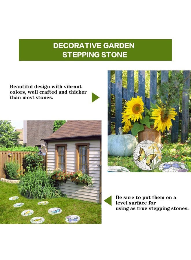 Sungmor Garden Stepping Stone -Memorial Plaques for Outdoor -Colorful Butterfly & Flower Pattern & 3PCS - Round Stepping Stones for Garden Walkway - Decorative Welcome Stones for Flower Bed, Lawn - Image 4