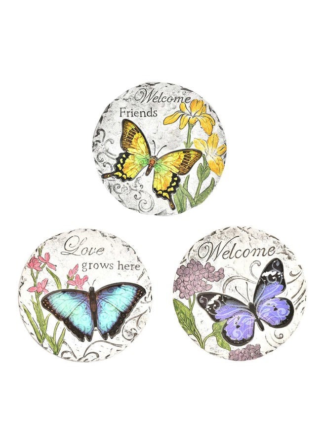 Sungmor Garden Stepping Stone -Memorial Plaques for Outdoor -Colorful Butterfly & Flower Pattern & 3PCS - Round Stepping Stones for Garden Walkway - Decorative Welcome Stones for Flower Bed, Lawn - Image 1