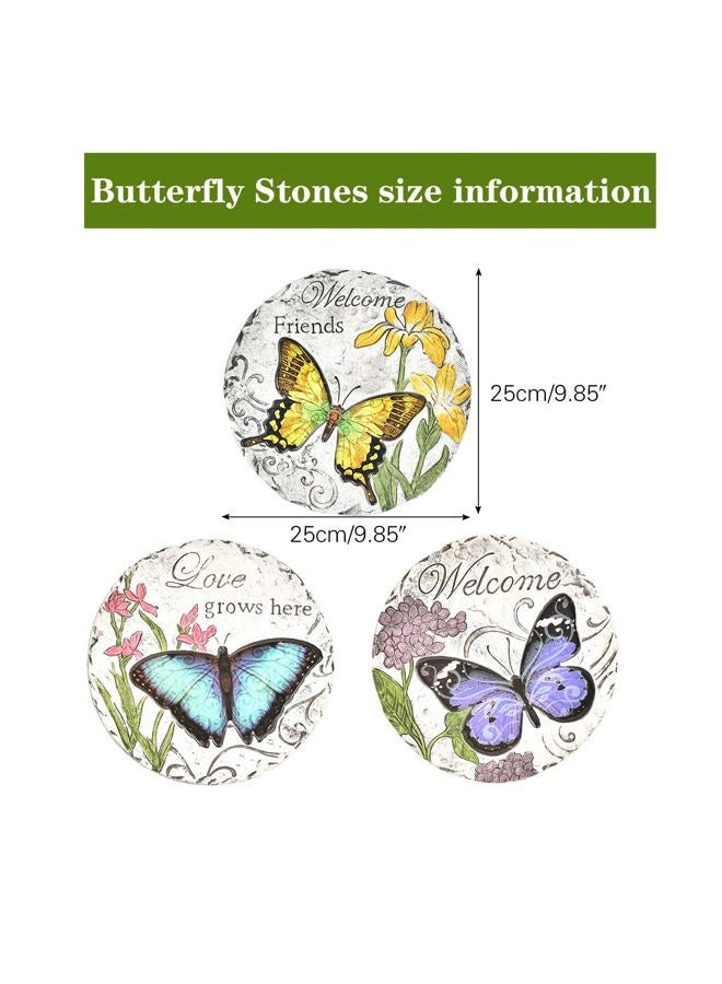Sungmor Garden Stepping Stone -Memorial Plaques for Outdoor -Colorful Butterfly & Flower Pattern & 3PCS - Round Stepping Stones for Garden Walkway - Decorative Welcome Stones for Flower Bed, Lawn - Image 5