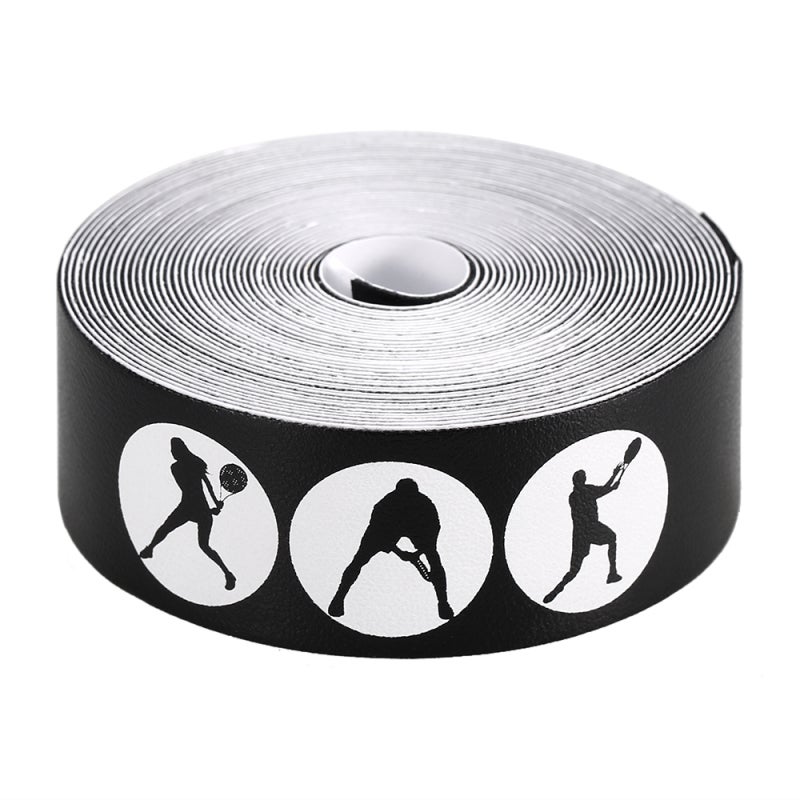 POWERTI Tennis Racket Guard Tape: 0.9" Wide 16.4' Long Polyurethane Black - Durable Lightweight Easy To Apply Tennis Racket Head Protection Tape For Tennis Racquet Frame Protection - Image 1