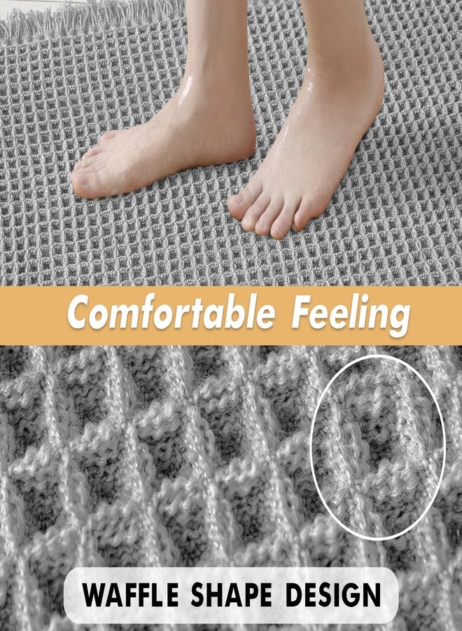 MIULEE Set of 2 Waffle Bathroom Rugs, Boho Bath Rugs Non Slip Washable, Super Absorbent Bath Mats, Ultra Soft Rubber Backed Shower Mats for Bathroom Floor, Tub and Shower, Light Grey, 18x30 Inch - Image 5