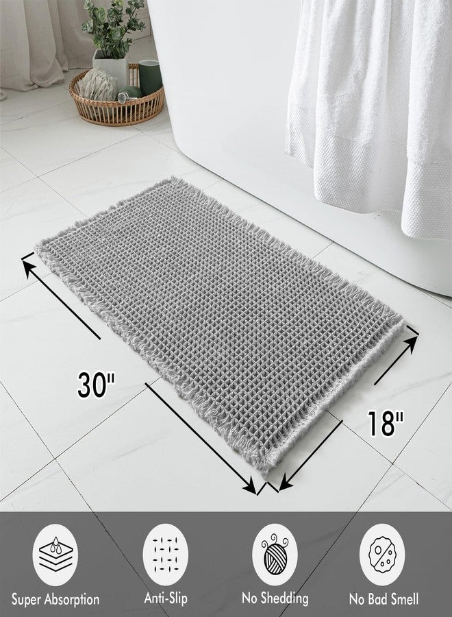 MIULEE Set of 2 Waffle Bathroom Rugs, Boho Bath Rugs Non Slip Washable, Super Absorbent Bath Mats, Ultra Soft Rubber Backed Shower Mats for Bathroom Floor, Tub and Shower, Light Grey, 18x30 Inch - Image 2