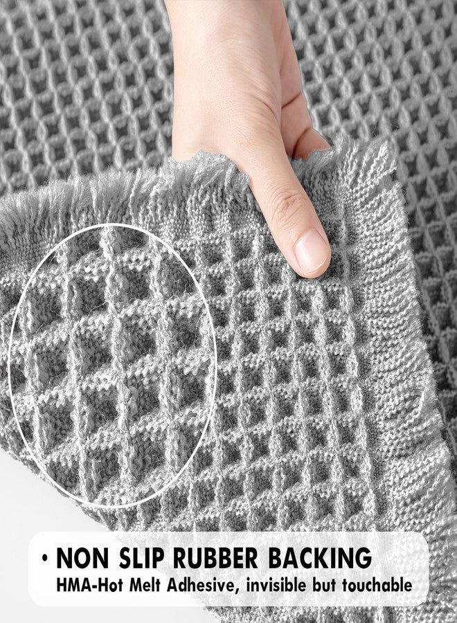 MIULEE Set of 2 Waffle Bathroom Rugs, Boho Bath Rugs Non Slip Washable, Super Absorbent Bath Mats, Ultra Soft Rubber Backed Shower Mats for Bathroom Floor, Tub and Shower, Light Grey, 18x30 Inch - Image 4
