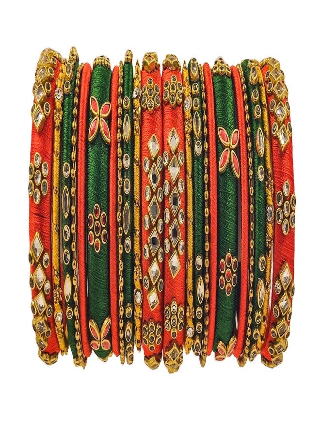 Yaalz Silk Thread Metal Mix Fancy Designer Bridal/Festival Wear Wedding Chuda Bangle Sets For Women Girls In Multiple Colors - Image 1