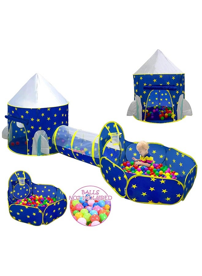 خيمة لعب للأطفال 3 في 1 مع حفرة كرات، نفق زحف، مع لعبة حلقة كرة سلة، لعبة بيت لعب عالم الفضاء للأطفال الأولاد والبنات والأطفال الصغار هدية مثالية للأطفال - Image 1