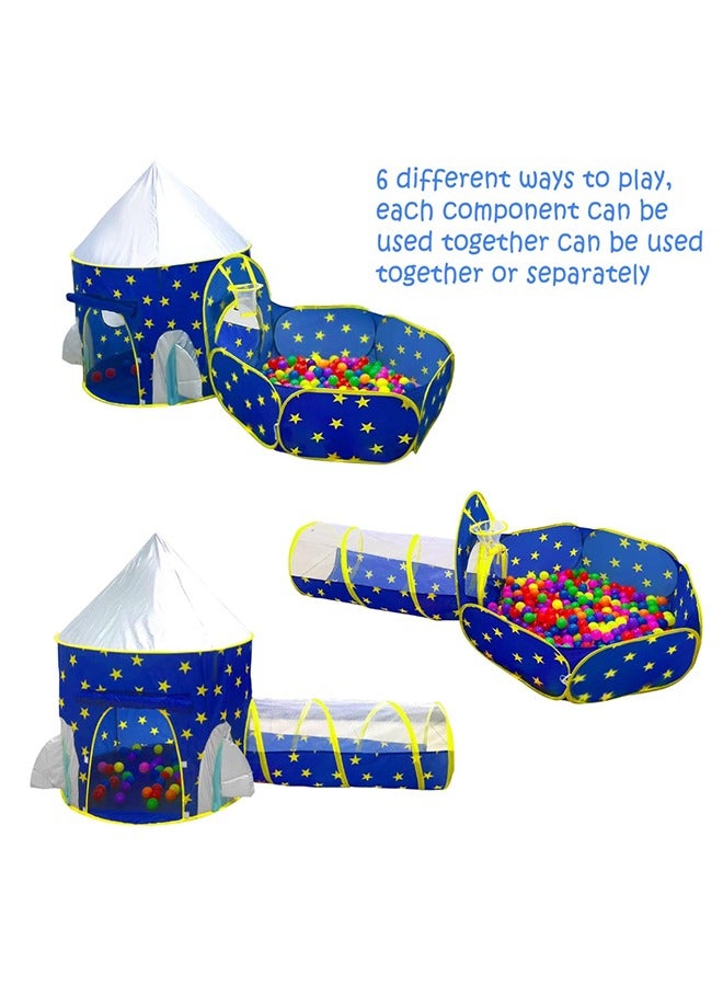 خيمة لعب للأطفال 3 في 1 مع حفرة كرات، نفق زحف، مع لعبة حلقة كرة سلة، لعبة بيت لعب عالم الفضاء للأطفال الأولاد والبنات والأطفال الصغار هدية مثالية للأطفال - Image 5