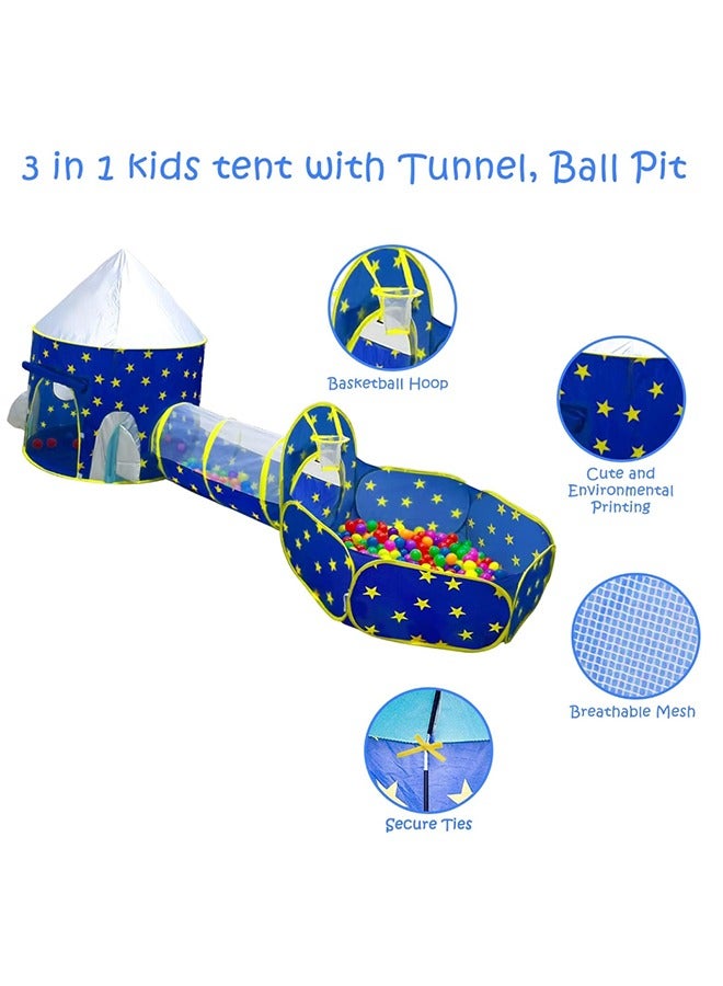 خيمة لعب للأطفال 3 في 1 مع حفرة كرات، نفق زحف، مع لعبة حلقة كرة سلة، لعبة بيت لعب عالم الفضاء للأطفال الأولاد والبنات والأطفال الصغار هدية مثالية للأطفال - Image 4