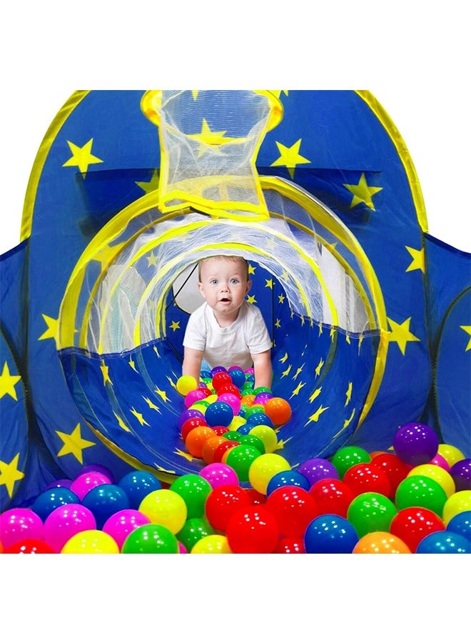 خيمة لعب للأطفال 3 في 1 مع حفرة كرات، نفق زحف، مع لعبة حلقة كرة سلة، لعبة بيت لعب عالم الفضاء للأطفال الأولاد والبنات والأطفال الصغار هدية مثالية للأطفال - Image 3