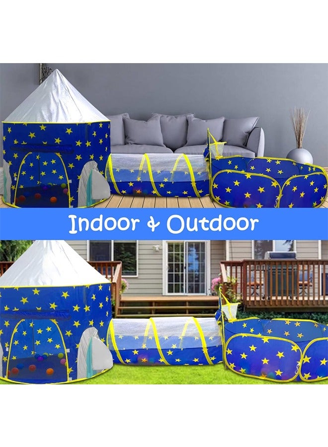خيمة لعب للأطفال 3 في 1 مع حفرة كرات، نفق زحف، مع لعبة حلقة كرة سلة، لعبة بيت لعب عالم الفضاء للأطفال الأولاد والبنات والأطفال الصغار هدية مثالية للأطفال - Image 2