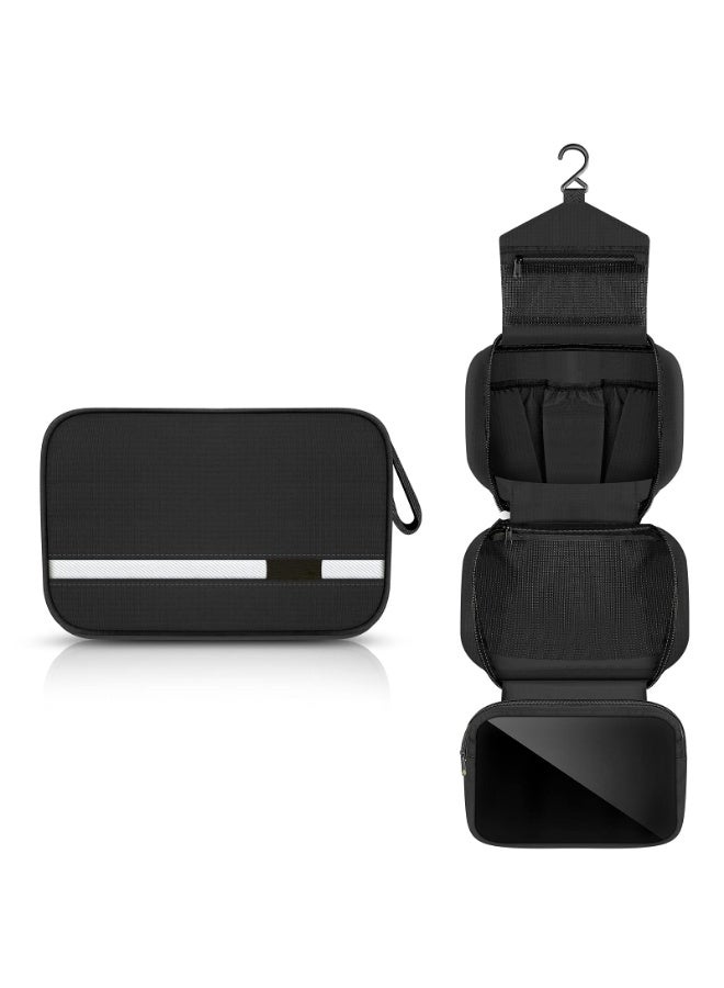 Toiletry Bag for Men & Women | Large for Traveling | Hanging Compact Hygiene Bag with 4 Compartments 3 in 1 Multifunctional Large Makeup Cosmetic Case Waterproof Bathroom Shower Bag (Black) - Image 1