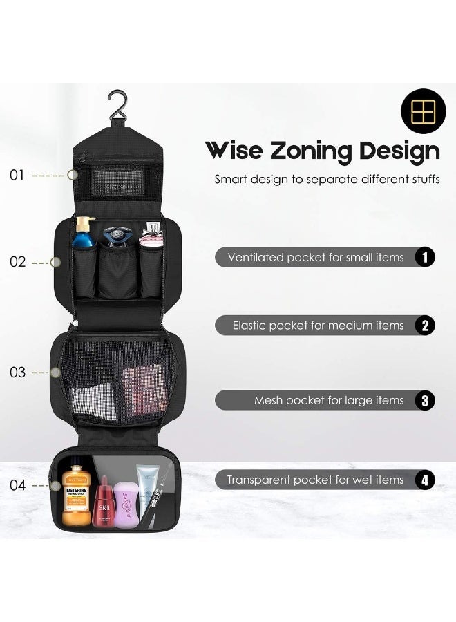 Toiletry Bag for Men & Women | Large for Traveling | Hanging Compact Hygiene Bag with 4 Compartments 3 in 1 Multifunctional Large Makeup Cosmetic Case Waterproof Bathroom Shower Bag (Black) - Image 3
