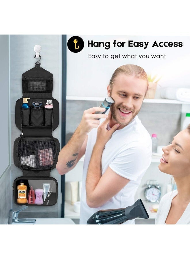 Toiletry Bag for Men & Women | Large for Traveling | Hanging Compact Hygiene Bag with 4 Compartments 3 in 1 Multifunctional Large Makeup Cosmetic Case Waterproof Bathroom Shower Bag (Black) - Image 4