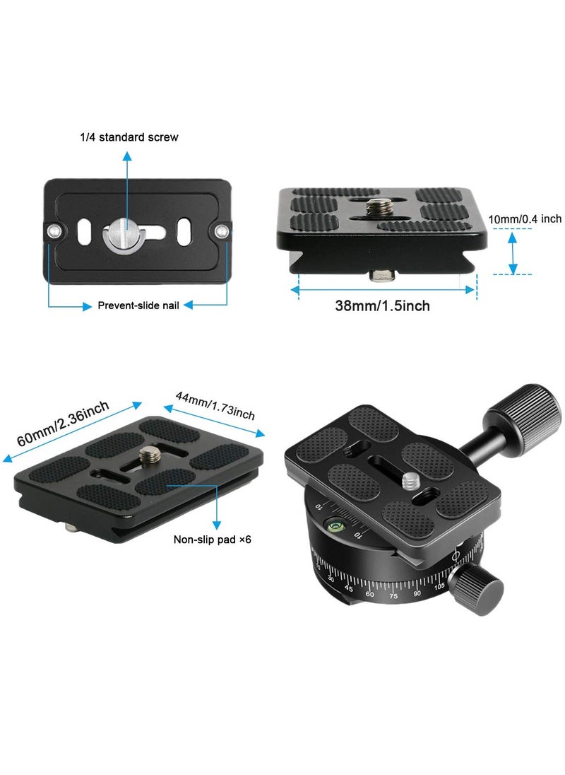 SYOSI - SYOSI 360 Panoramic Tripod Head Base Screw Knob Clamp, with 38mm Arca Swiss Style Quick Release Plate Bubble Level for Peak Design Travel Tripod, Gimbal, up to 22.05LBS - Image 1