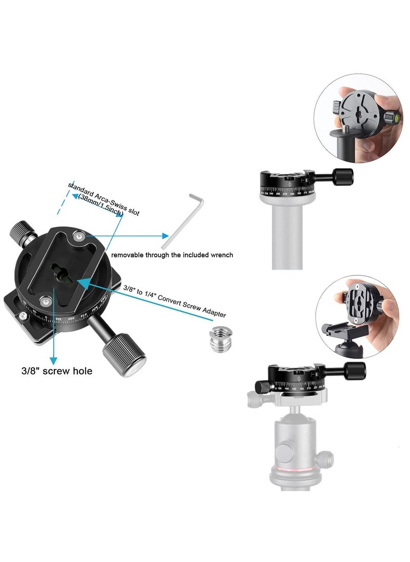 SYOSI - SYOSI 360 Panoramic Tripod Head Base Screw Knob Clamp, with 38mm Arca Swiss Style Quick Release Plate Bubble Level for Peak Design Travel Tripod, Gimbal, up to 22.05LBS - Image 1