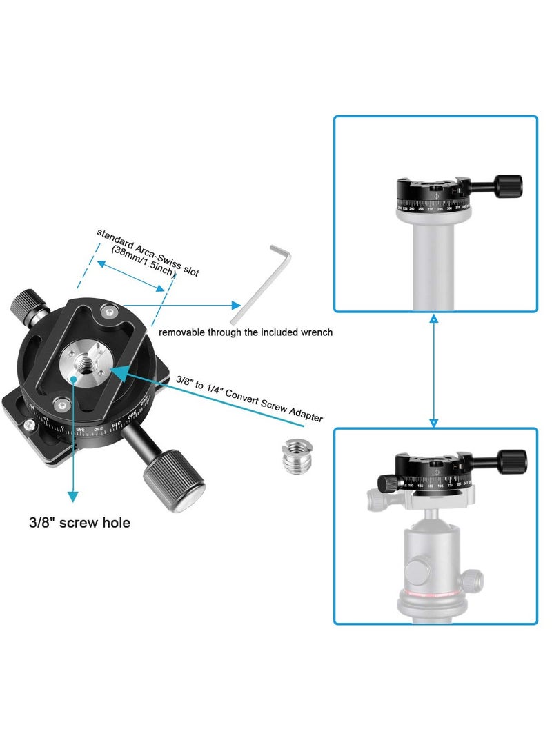SYOSI - SYOSI 360 Panoramic Tripod Head Base Screw Knob Clamp, with 38mm Arca Swiss Style Quick Release Plate Bubble Level for Peak Design Travel Tripod, Gimbal, up to 22.05LBS - Image 1