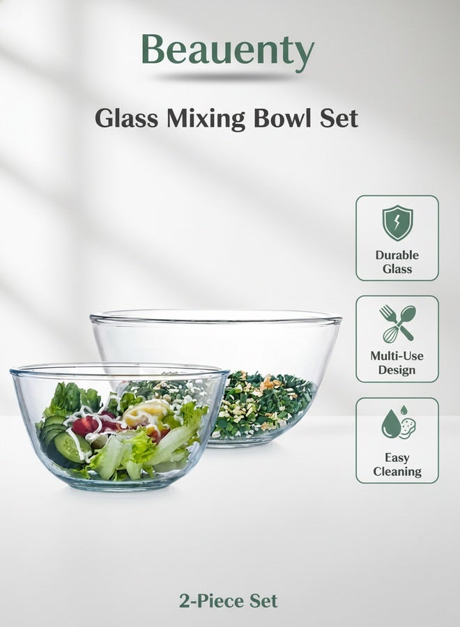 Beauenty Glass Mixing Bowl Set for Baking 2-Piece Salad Bowl Set, High Brosilicate Large Bowls for Kitchen Prepping Serving and Storage, Microwave Dishwasher Oven Safe（4200ml+2700ml） - Image 2