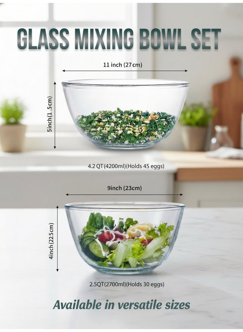 Beauenty Glass Mixing Bowl Set for Baking 2-Piece Salad Bowl Set, High Brosilicate Large Bowls for Kitchen Prepping Serving and Storage, Microwave Dishwasher Oven Safe（4200ml+2700ml） - Image 4