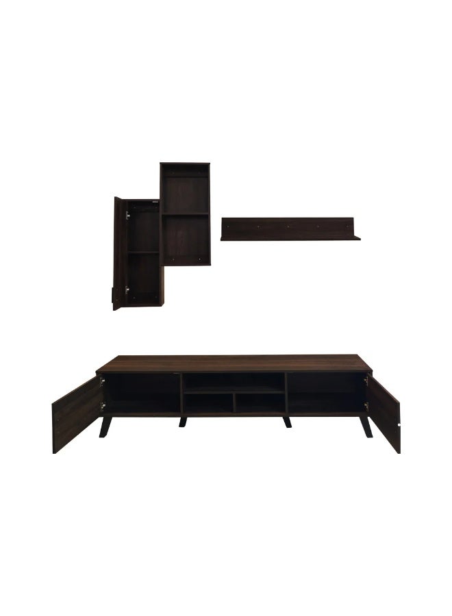 بيتي طاولة تلفزيون رمضان بني 180 سم مع رفوف جدارية وستاند خشب - Image 3