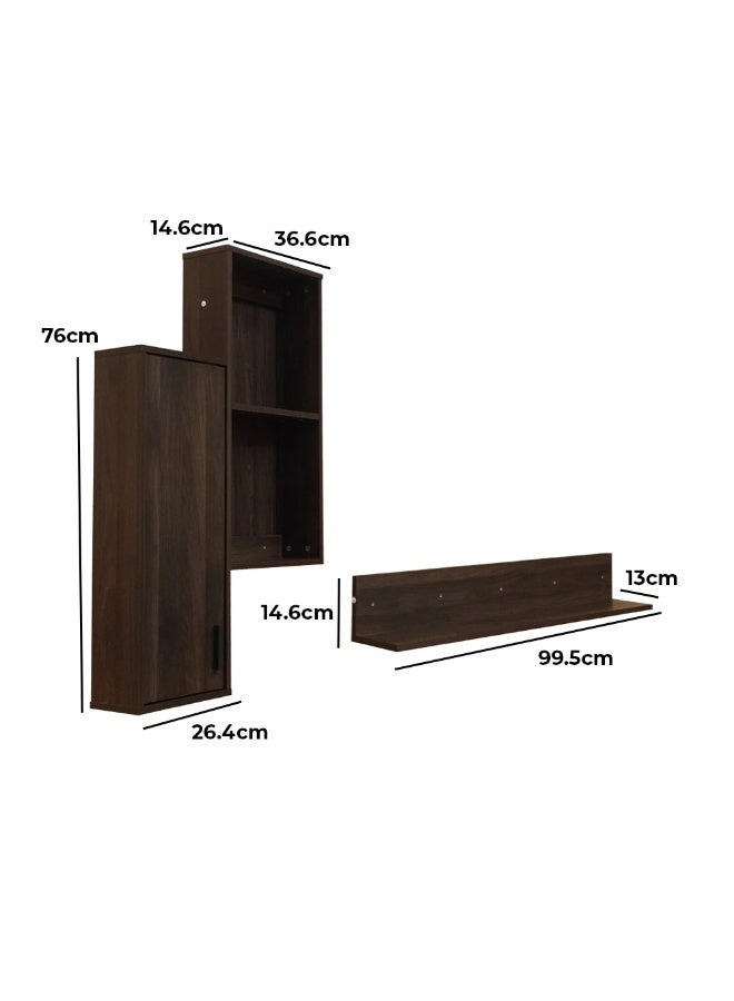 بيتي طاولة تلفزيون رمضان بني 180 سم مع رفوف جدارية وستاند خشب - Image 2