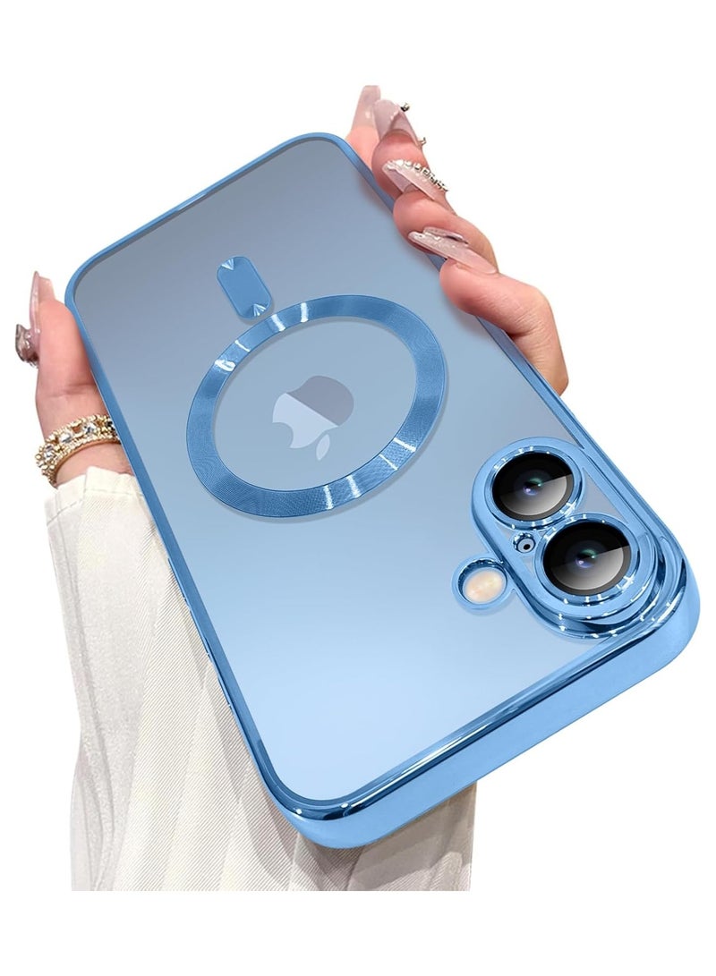Magnetic Case Made for iPhone 16 [Built-in Camera Lens Protector] [Compatible with MagSafe] Soft TPU Anti-Scratch Shockproof Protective Slim Clear Case for Women Men - Blue - Image 1