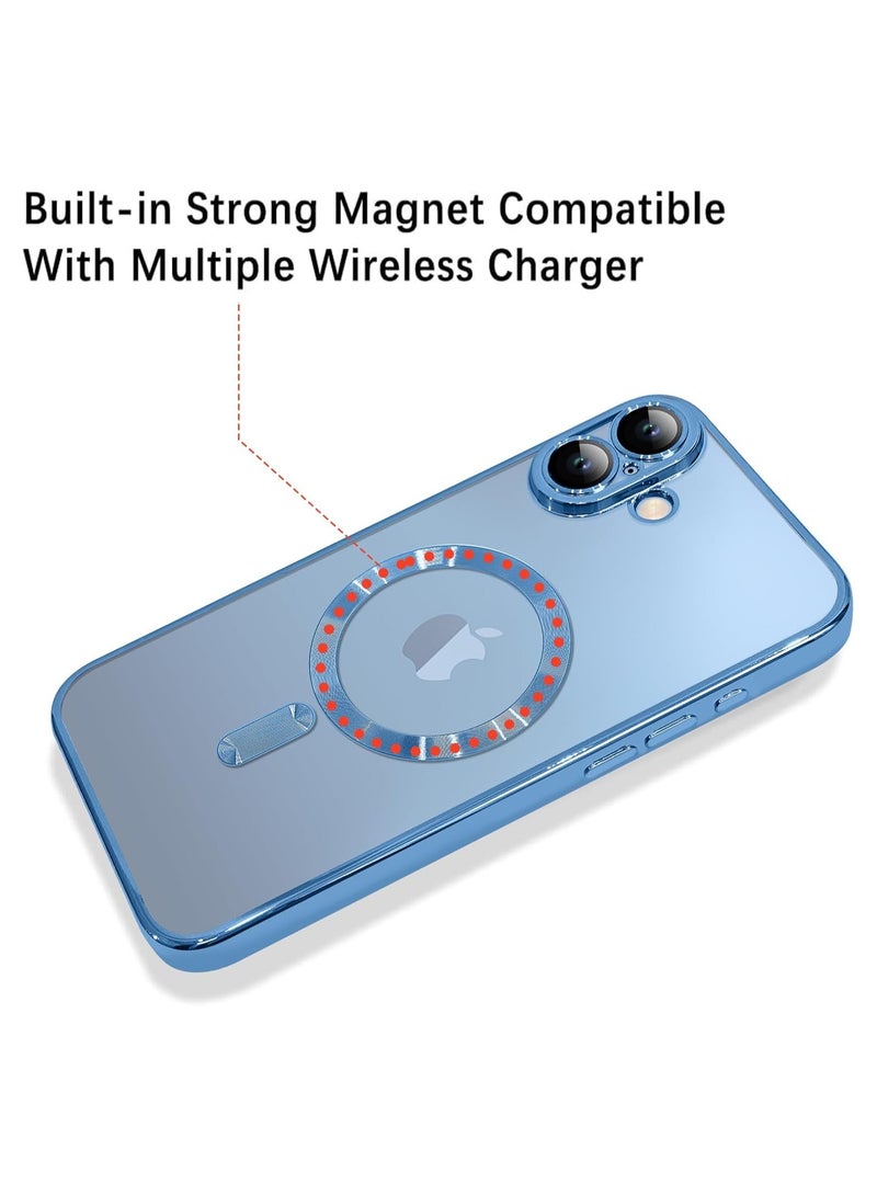 Magnetic Case Made for iPhone 16 [Built-in Camera Lens Protector] [Compatible with MagSafe] Soft TPU Anti-Scratch Shockproof Protective Slim Clear Case for Women Men - Blue - Image 2