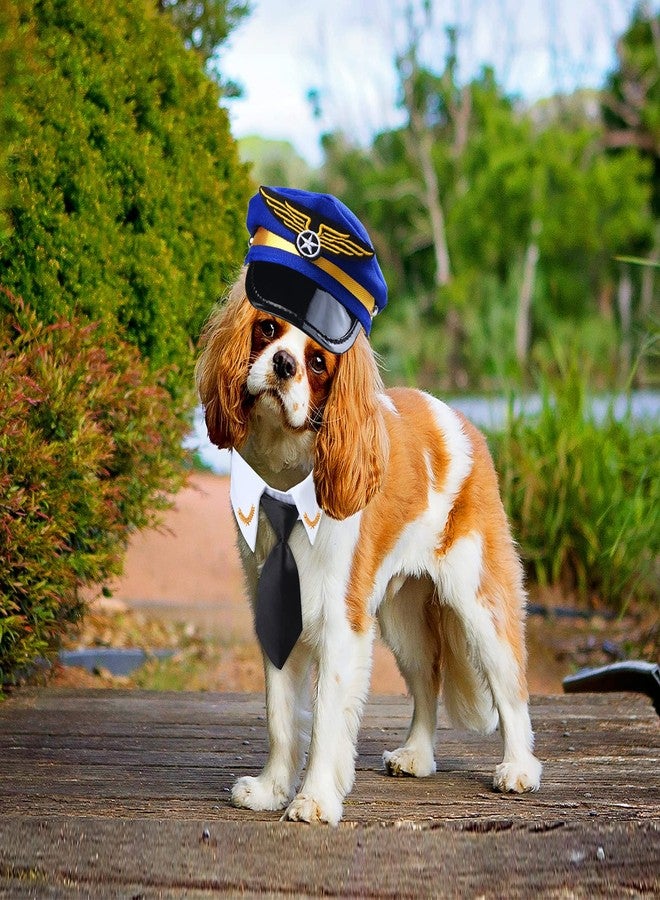 Yewong 3-Piece Pet Captain Costume Accessory Set - Dog & Cat Pilot Hat, Formal Necktie & Collar - Fancy Dress & Halloween Party (Set-B) - Image 3