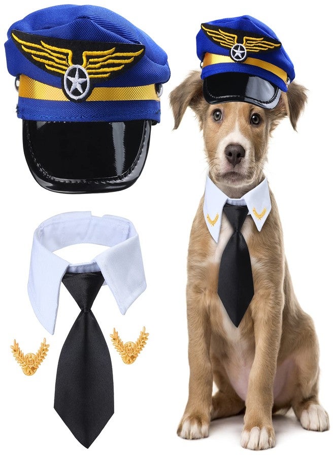 Yewong 3-Piece Pet Captain Costume Accessory Set - Dog & Cat Pilot Hat, Formal Necktie & Collar - Fancy Dress & Halloween Party (Set-B) - Image 1