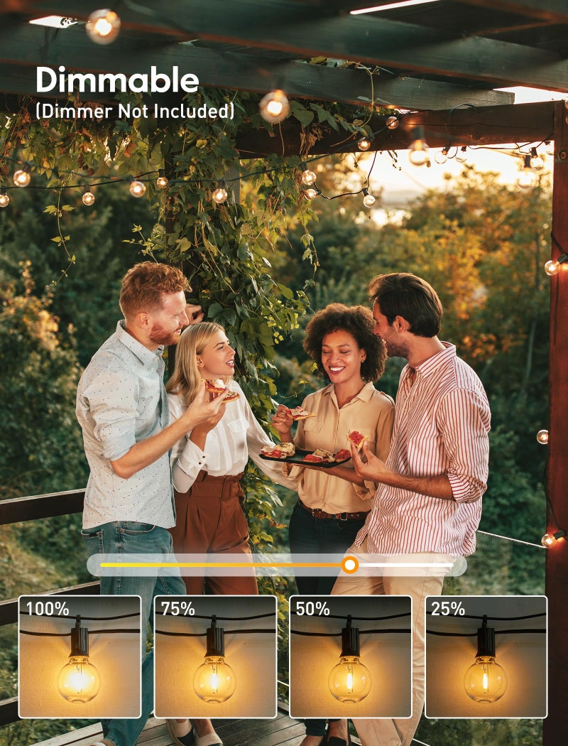 Brightown Outdoor String Lights 25 Feet G40 LED Patio Lights, Plug-in, 13 Plastic Edison Bulbs(1 Spare), Waterproof Connectable Hanging Light for Backyard Porch Balcony Party Decor, E12 Base, Black - Image 4