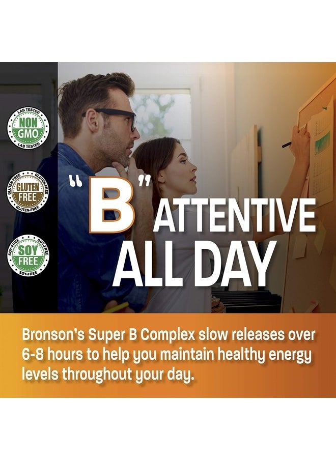 Bronson Super B Vitamin B Complex Sustained Slow Release (Vitamin B1, B2, B3, B6, B9 - Folic Acid, B12) Contains All B Vitamins 100 Tablets  - Image 2
