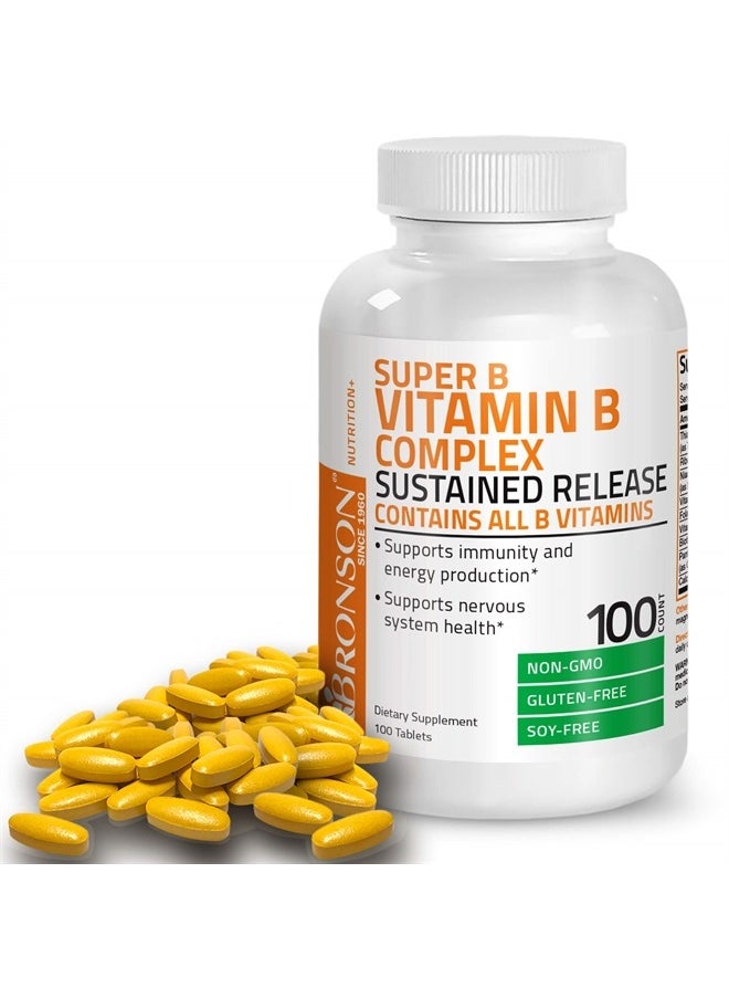 Bronson Super B Vitamin B Complex Sustained Slow Release (Vitamin B1, B2, B3, B6, B9 - Folic Acid, B12) Contains All B Vitamins 100 Tablets  - Image 3