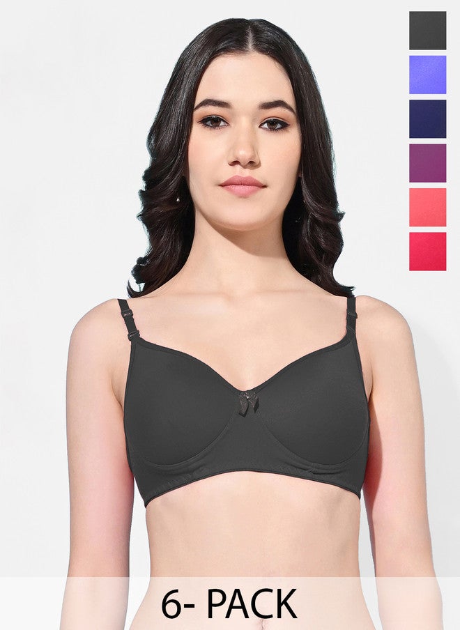 FIMS Pack of 6 Full Coverage Lightly Padded Everyday Bras With All Day Comfort - Image 1