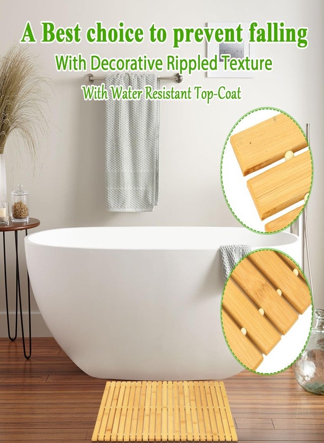 QTLCOHD 2 Pcs Bamboo Bath Mat - 24 x 16 Inch Non Slip Foldable Waterproof Wood Shower Mat for Bathroom, Floor, Bathtub, Toilet, Sauna, Hot Tub - Image 3
