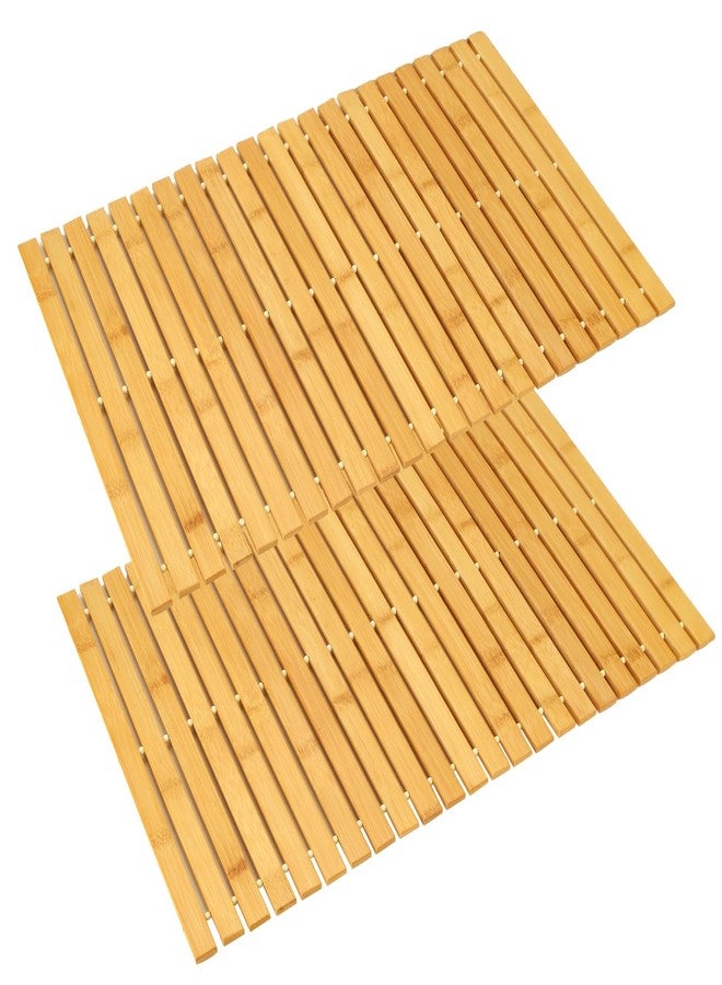 QTLCOHD 2 Pcs Bamboo Bath Mat - 24 x 16 Inch Non Slip Foldable Waterproof Wood Shower Mat for Bathroom, Floor, Bathtub, Toilet, Sauna, Hot Tub - Image 1