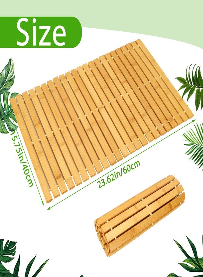 QTLCOHD 2 Pcs Bamboo Bath Mat - 24 x 16 Inch Non Slip Foldable Waterproof Wood Shower Mat for Bathroom, Floor, Bathtub, Toilet, Sauna, Hot Tub - Image 2