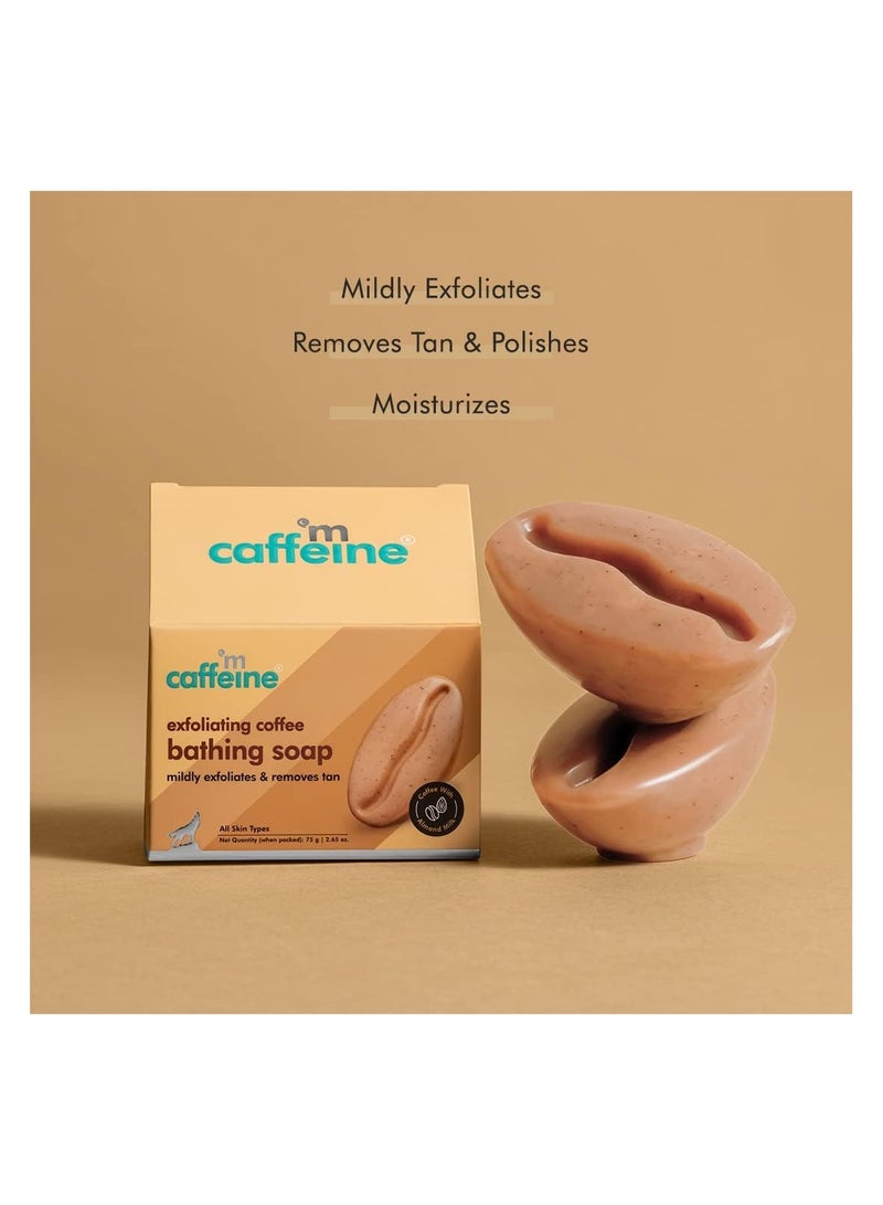 إم كافيين صابون الكافيين المقشر لإزالة السمرة مع القهوة وحليب اللوز والكراميل | صابون الاستحمام دي تان لتلميع وترطيب البشرة | صابون على شكل حبة الفول برائحة القهوة الطازجة | طبيعي ونباتي - Image 4